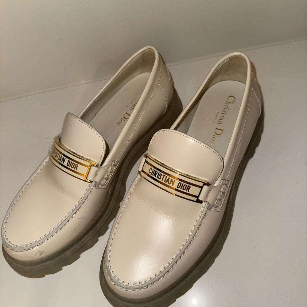 Dior Cream Leather Shoes with Gold Detail